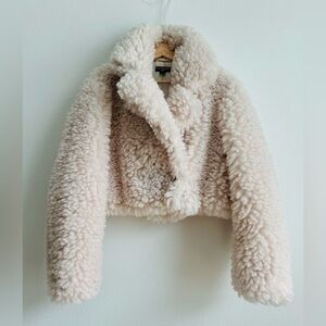 PrettyLittleThing Plus Teddy Coat Jacket Size 12 Cream Faux Shearling Sherpa